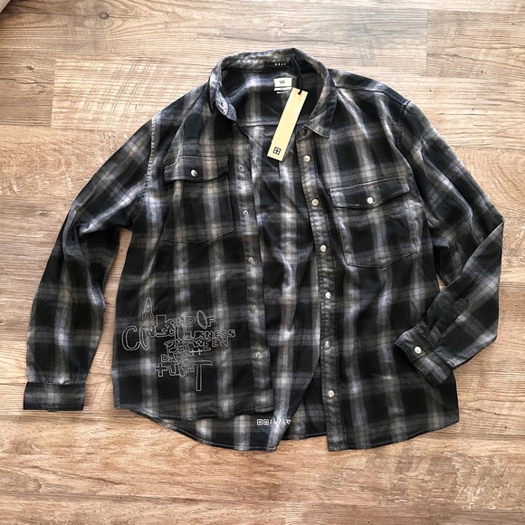 NWT Ksubi Consciousness Plaid Print Flannel Shirt Men's Size XL Ombre Gray Black - Picture 7 of 16